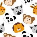 Seamless pattern Cute Animal Face Children Illustration Lemur Monkey Lion Panda Giraffe Royalty Free Stock Photo